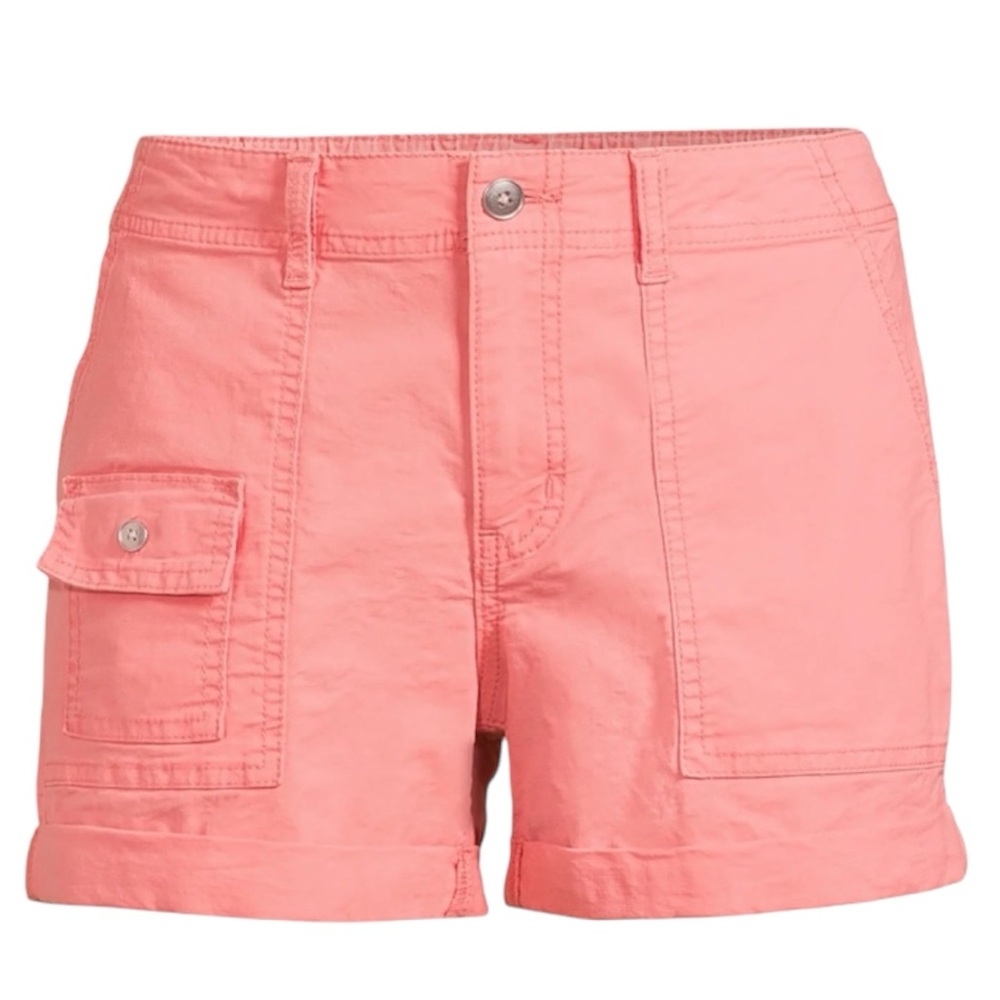 Time and Tru Roll Cuff Utility Shorts Coral Bell Stretch Elastic Waist Size 10